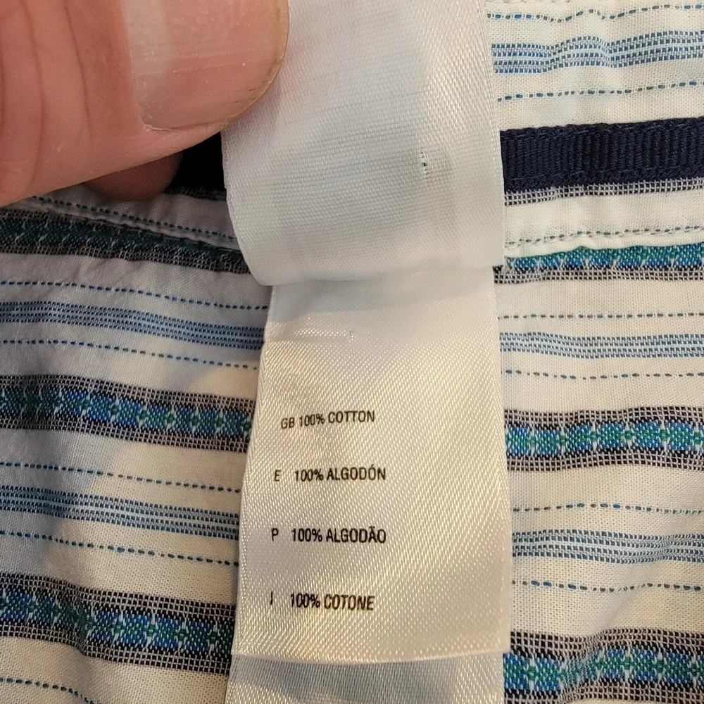 North Face Button Up Shirt Men's Size 2XL Blue White Striped Short Sleeve‎